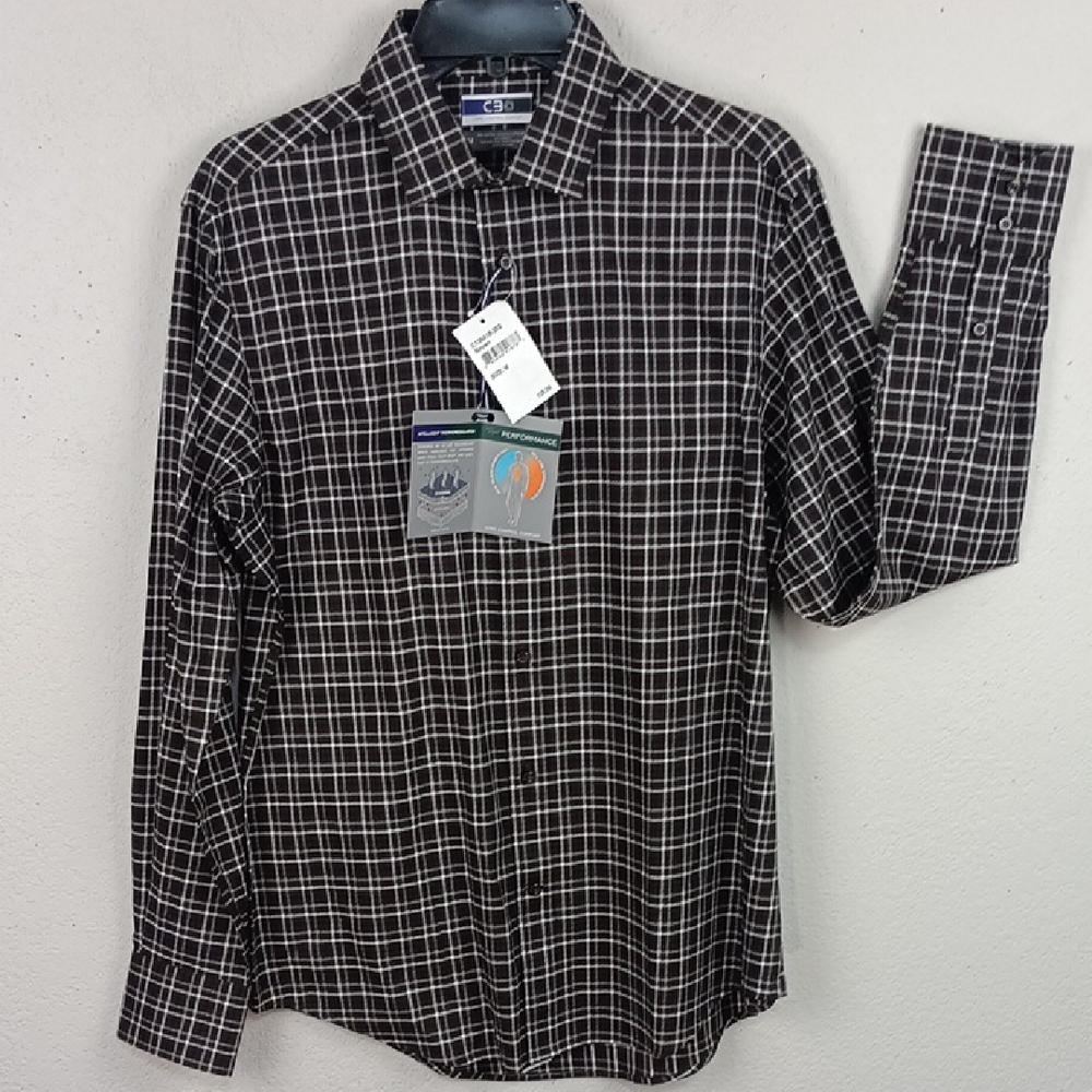 C3 Core Control Comfort  Men's Brown Plaid Long Sleeve Button Up Shirt sz M Prep